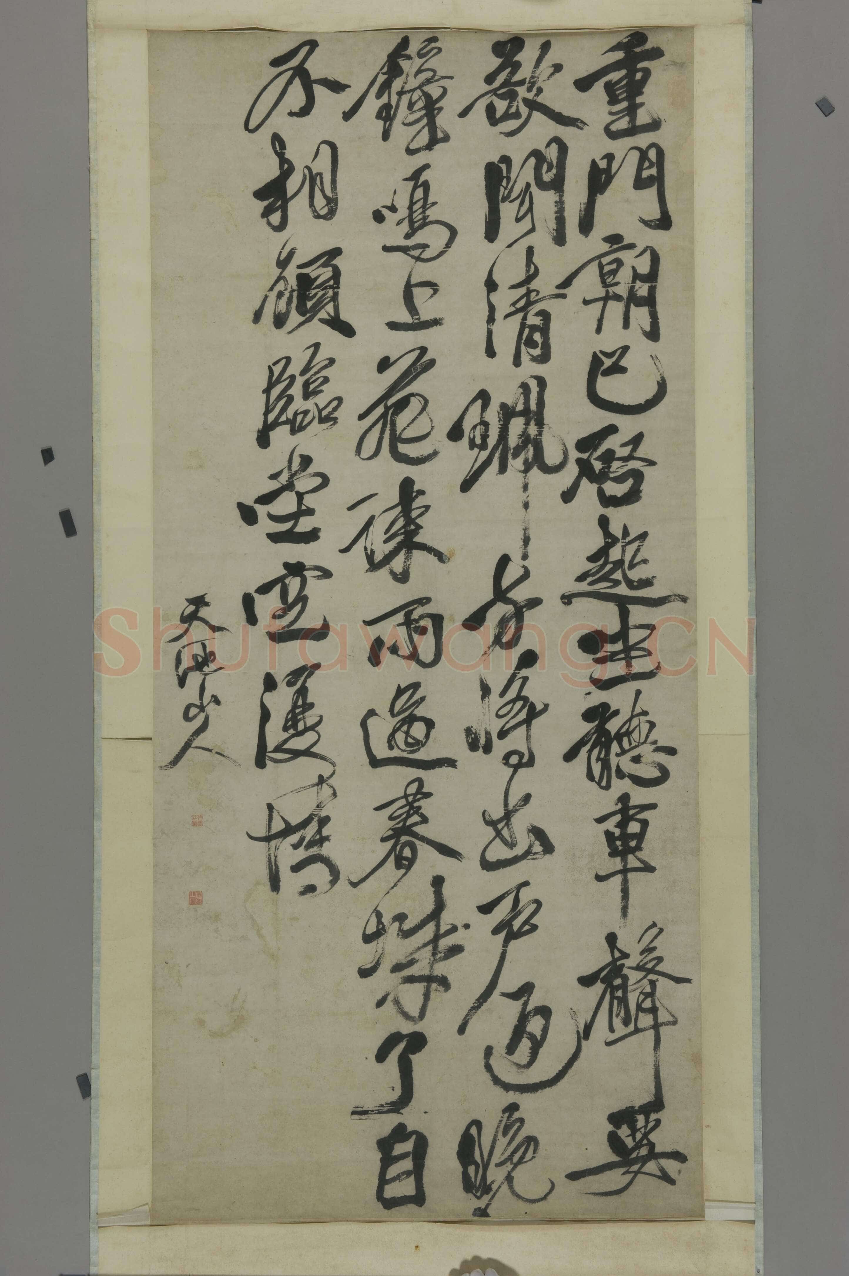 徐渭《行书王维“待储光羲不至”五律诗轴》纸本行书，227cm×105.2cm 浙江省博物馆藏
