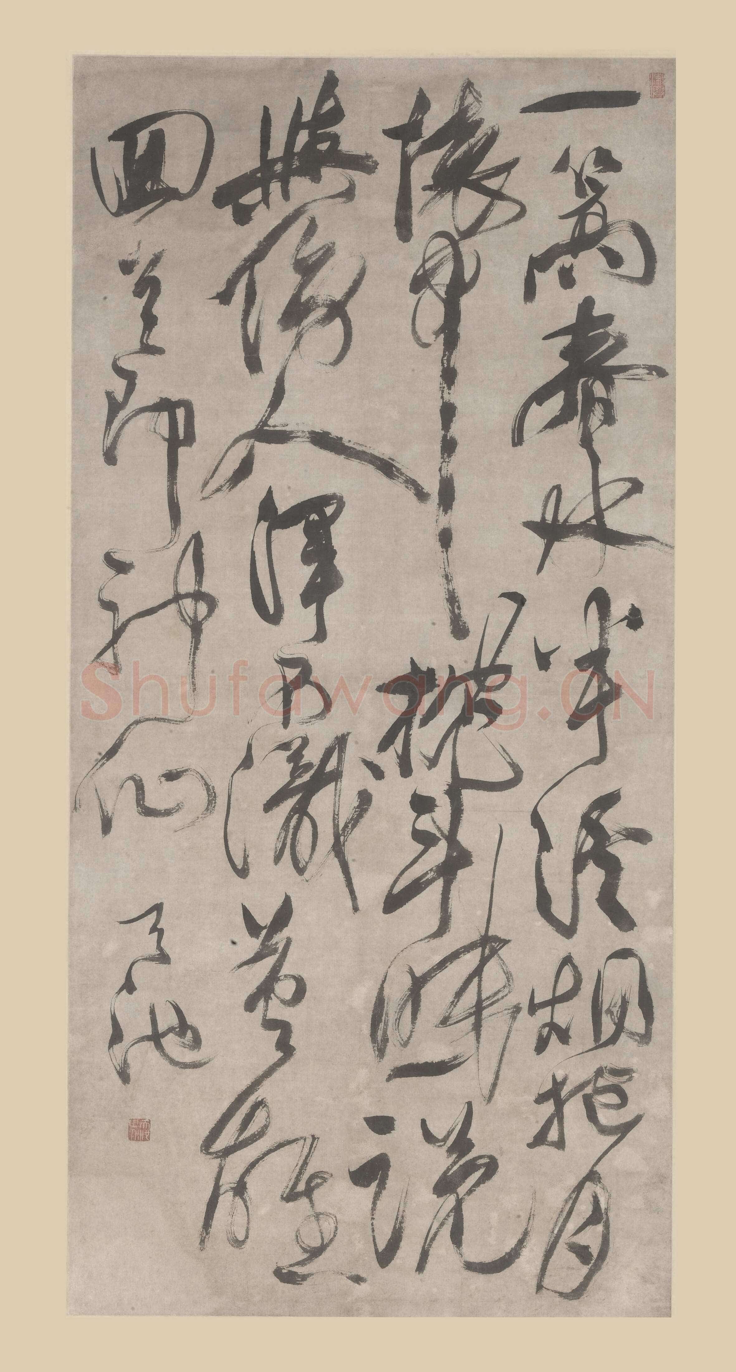 徐渭《草书诗轴》纸本，行草书，纵123.4厘米，横59厘米，上海博物馆藏