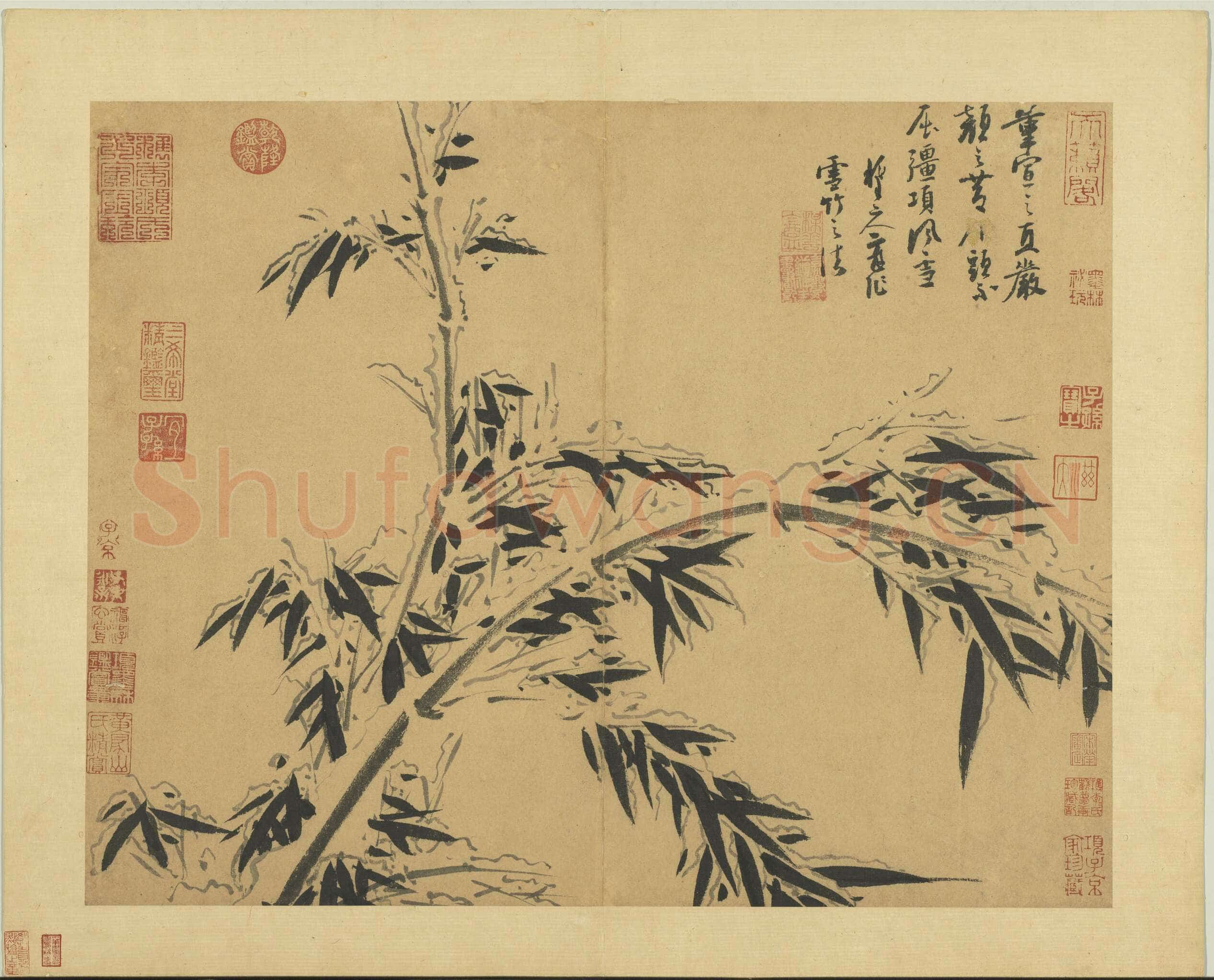 吴镇《墨竹谱》册 纸本 每页纵40.3厘米，横52厘米 二十二页 台北故宫博物院藏
