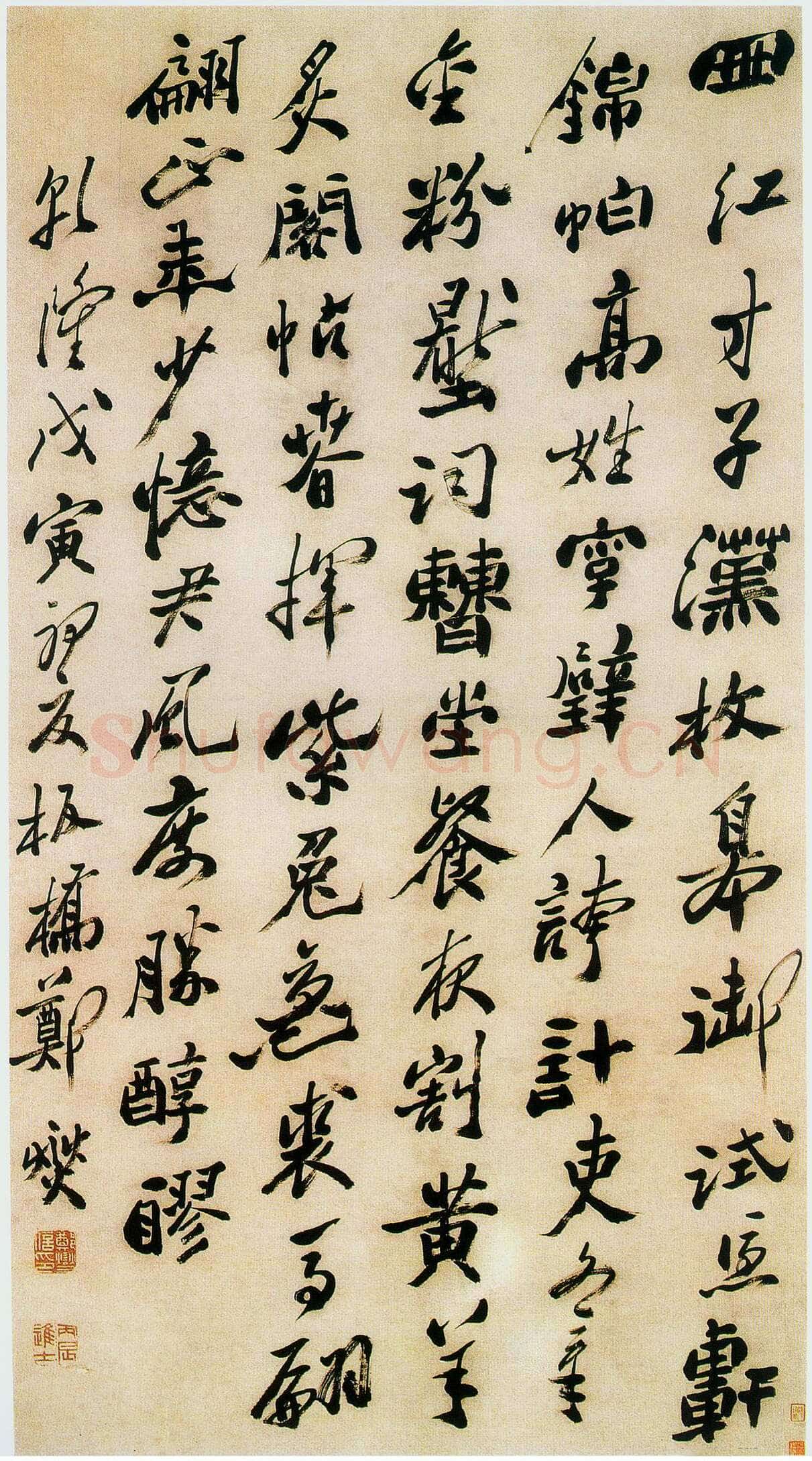 郑燮(郑板桥)《行书七律诗轴》纸本行书 138.2×74.4cm 1758年 重庆博物馆藏