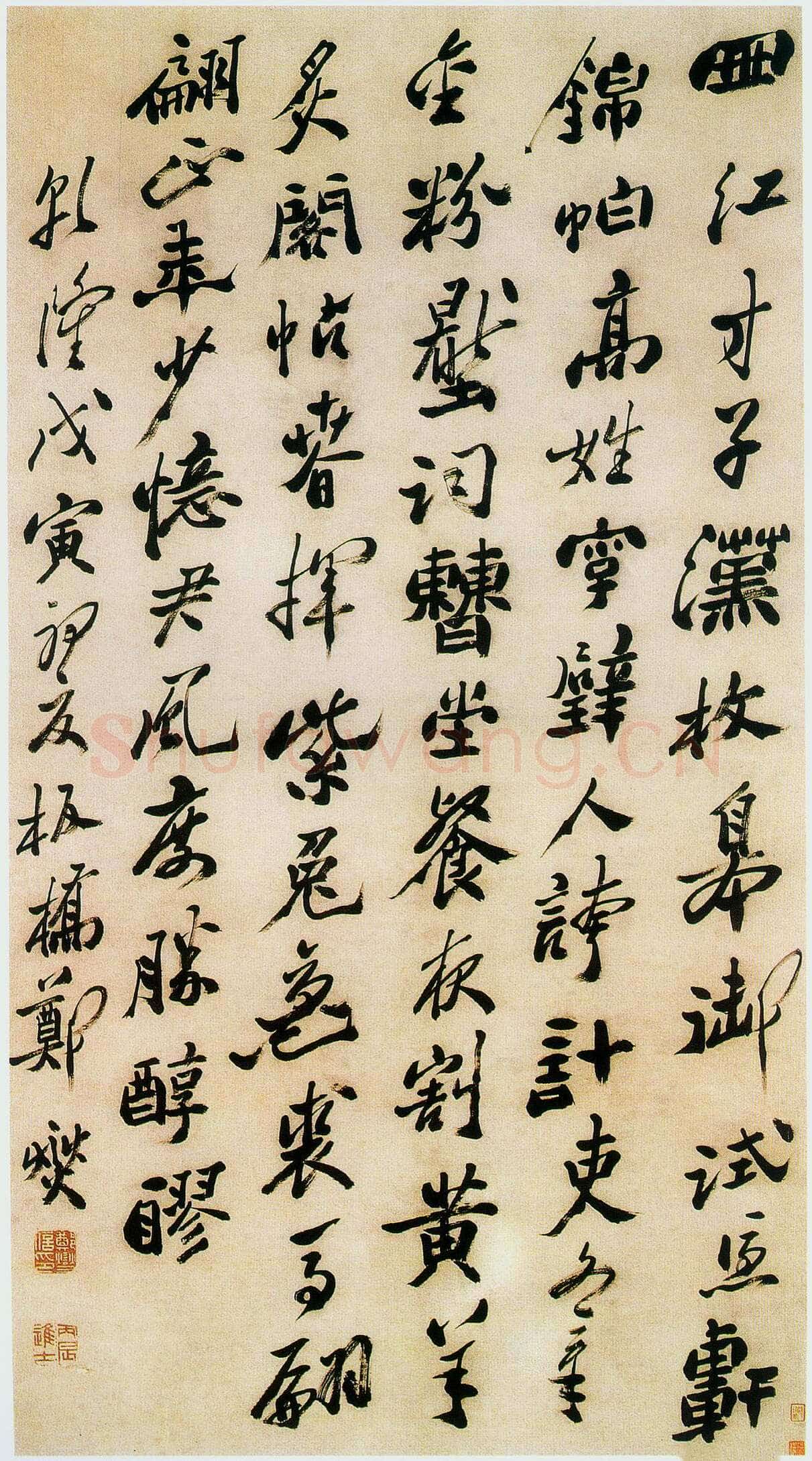 郑燮(郑板桥)《行书七律诗轴》纸本行书 138.2×74.4cm 1758年 重庆博物馆藏