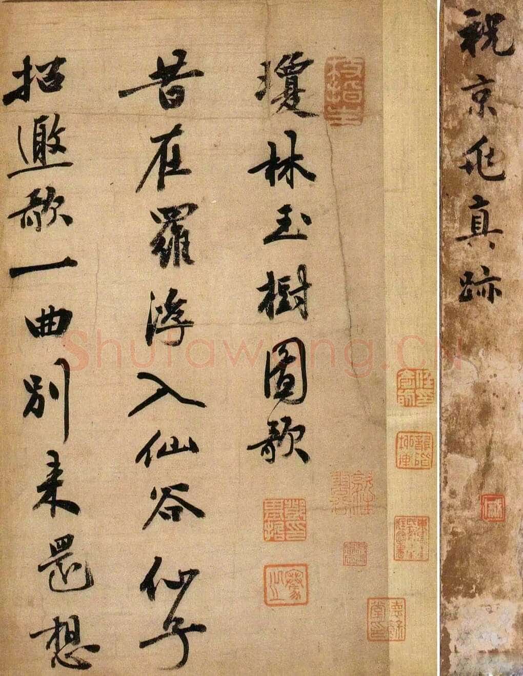 祝允明《琼林玉树图歌》行书 绫本册页,34×22.5cm,戚叔玉旧藏