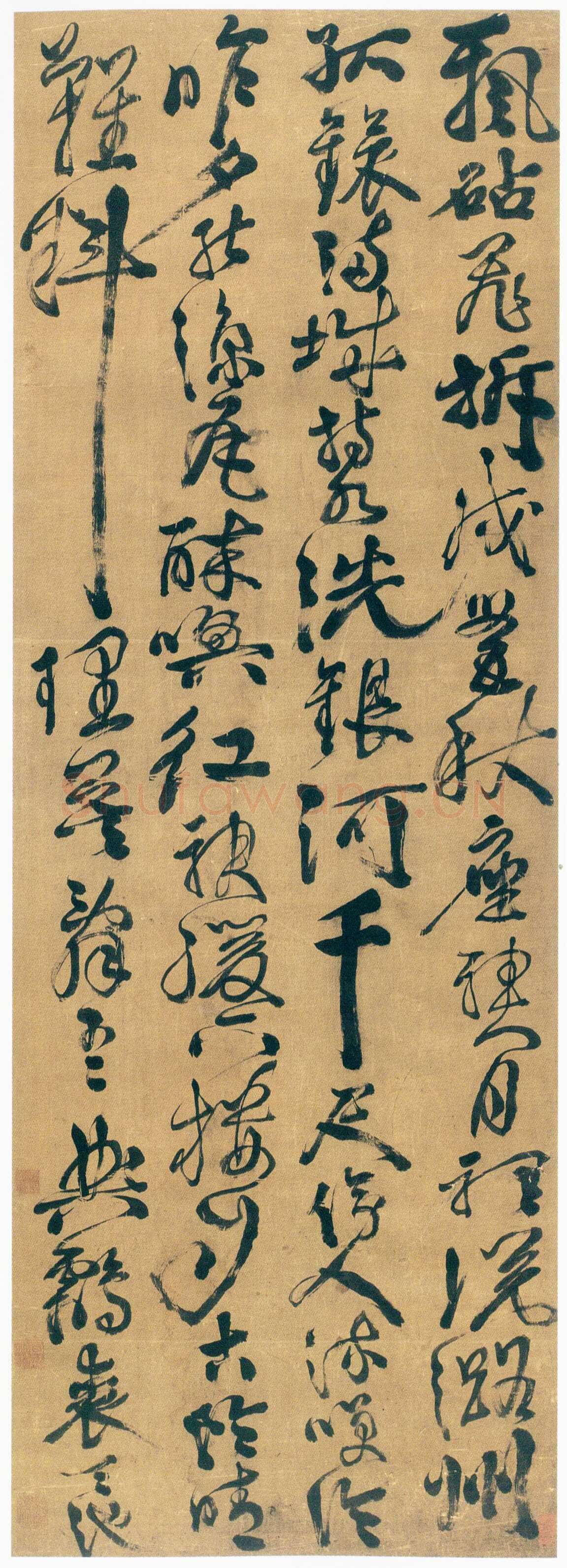 徐渭《行草书自作七律诗轴》绫本行草书 135.2×48.2cm 天津博物馆藏