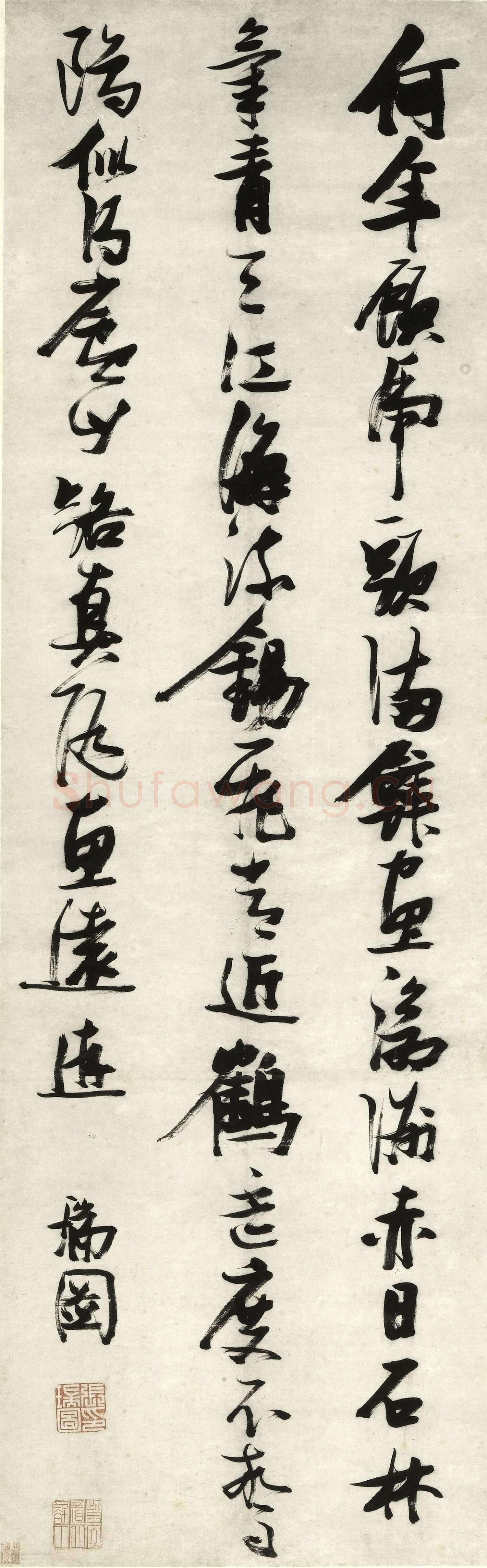 张瑞图《行书杜甫题玄武禅师屋壁五律诗》轴 纸本 193.3×60.8厘米 年代不详 上海博物馆藏