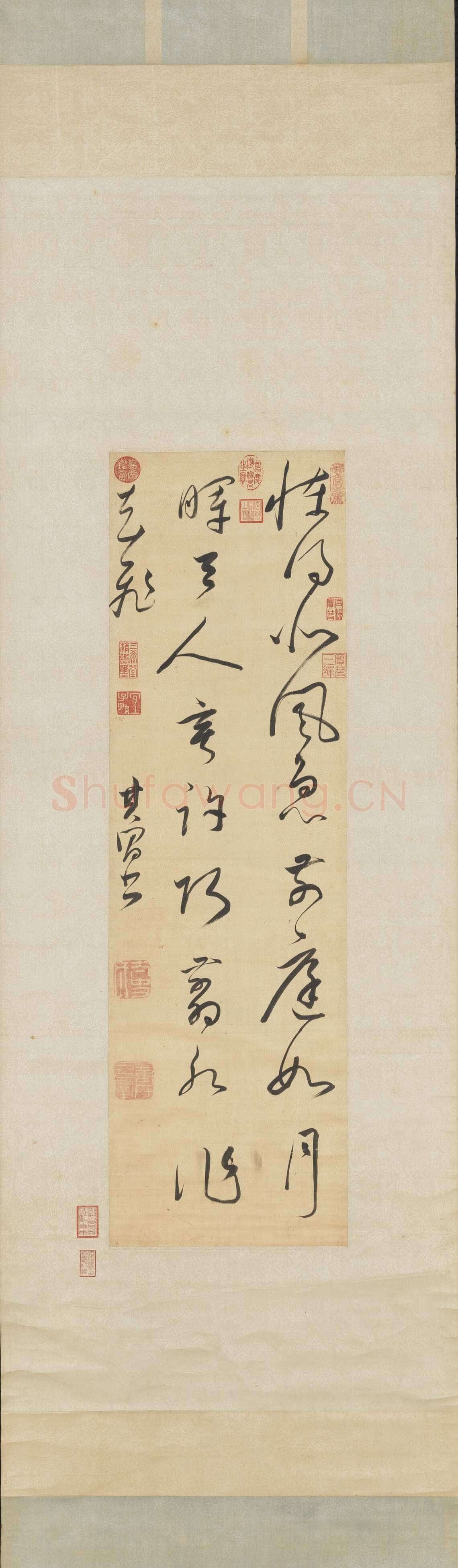 董其昌(立轴)《书陆畅惊雪诗轴》绫本草书 95.9×28.8cm 台北故宫博物院藏
