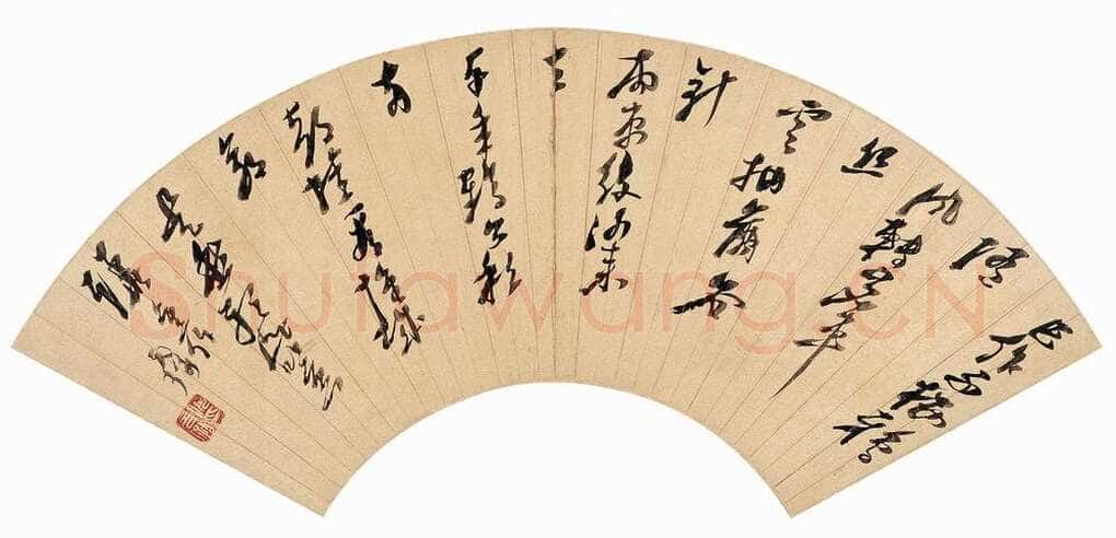 倪元璐《草书五言诗扇面》金笺 17.3×53cm 嘉德2005秋拍