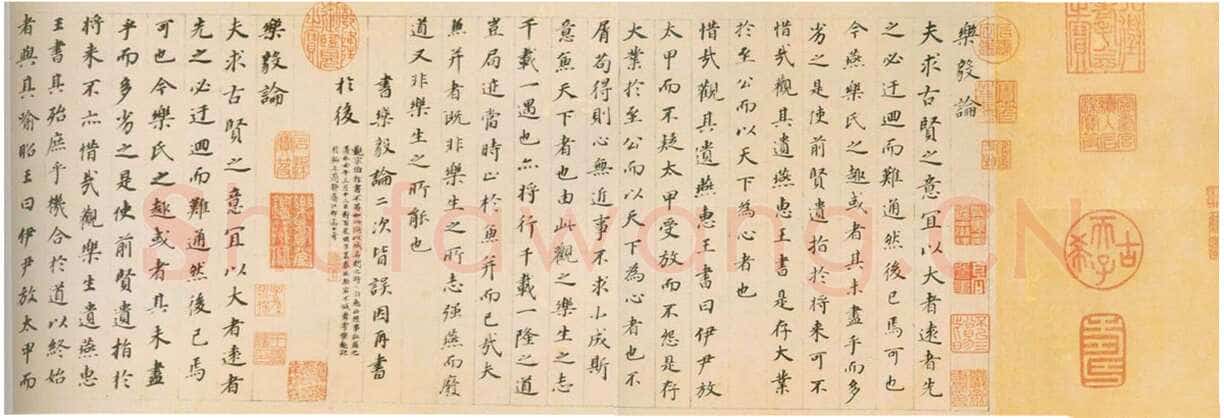董其昌(手卷)《楷书乐毅论》纸本。纵 26公分，横224.5公分。广东省博物馆藏。