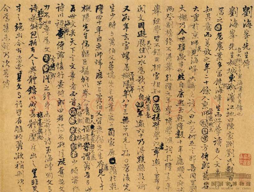 姚鼐《行草刘海峰传文稿》24.5×22cm 中国国家博物馆藏(田家英家属 捐赠)