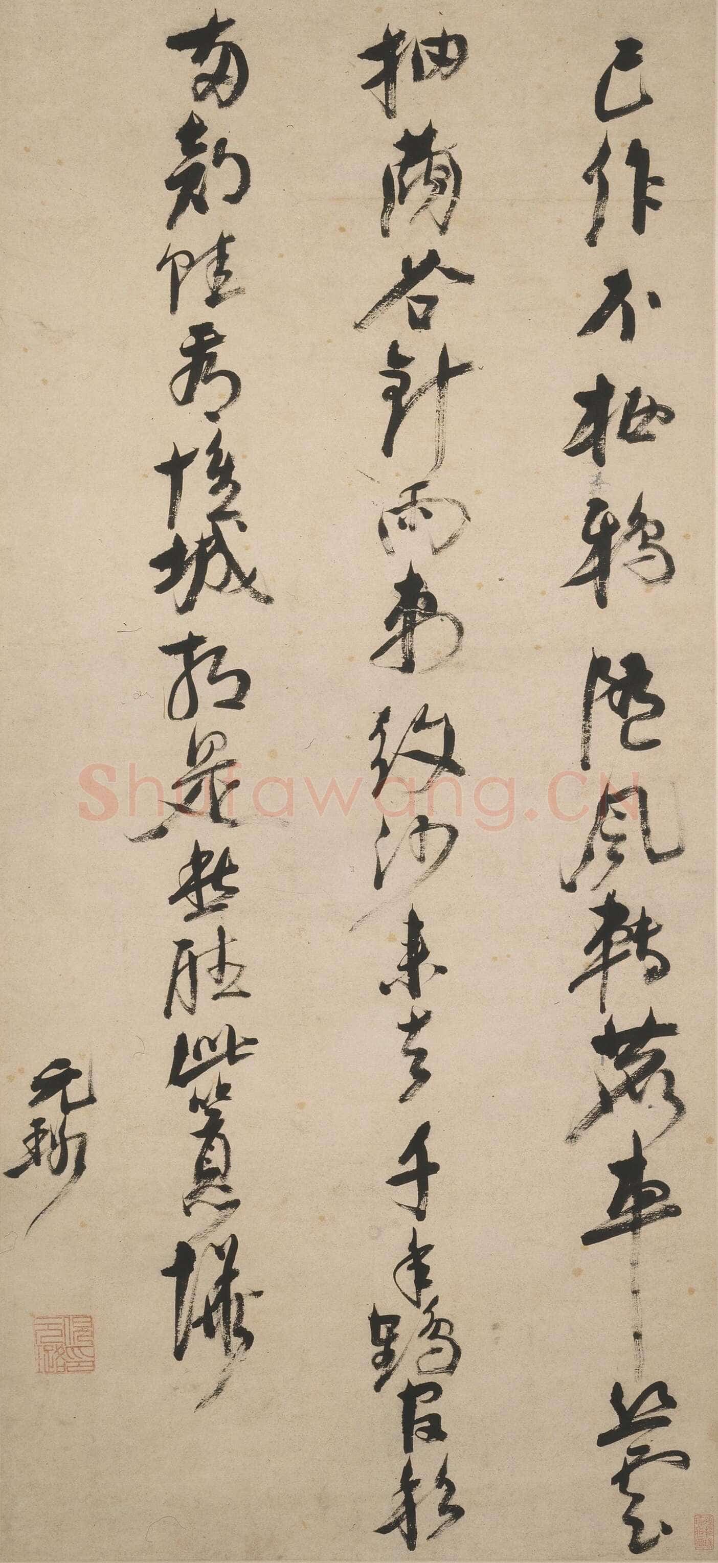 倪元璐《行书“已作不栖鸦”五言律诗》纸本行书 130.2×60.4cm 上海博物馆藏