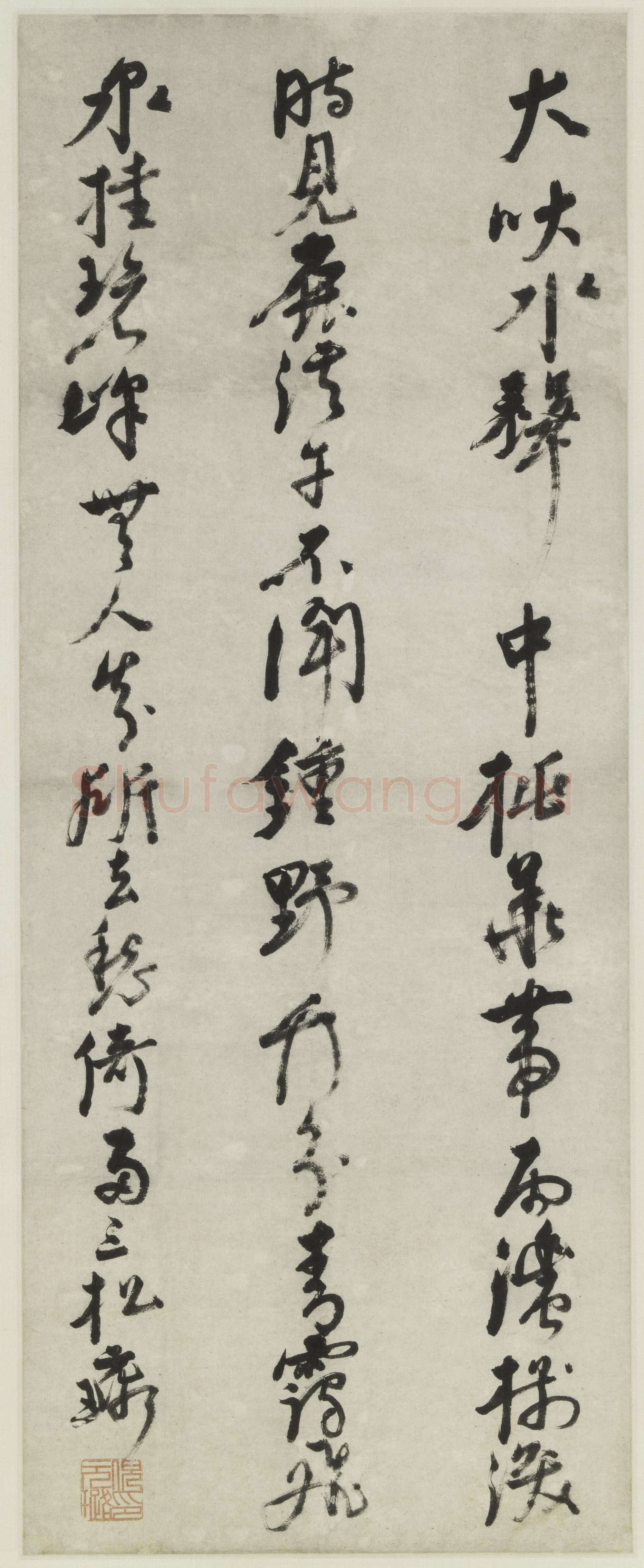 倪元璐《行书李白“访戴天山道士不遇”五律诗轴》绢本行书 103.7×60.3cm 上海博物馆藏