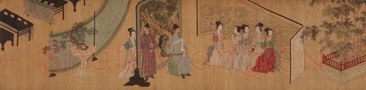 唐寅《临韩熙载夜宴图》绢本设色 30.8×547.8cm 重庆中国三峡博物馆藏