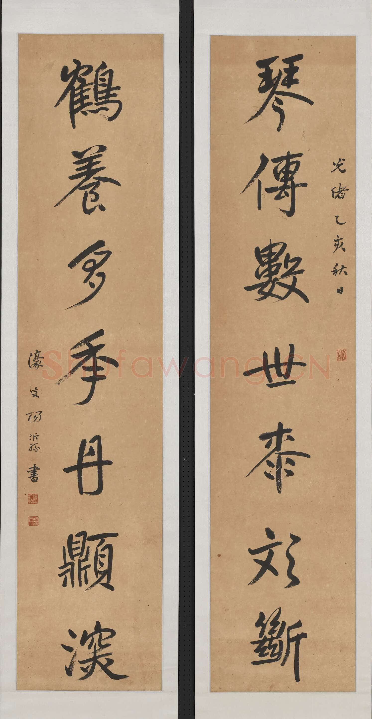 杨沂孙《行楷琴传鹤养七言联》纸本 131.3×29cm×2 1875年 台北故宫博物院藏