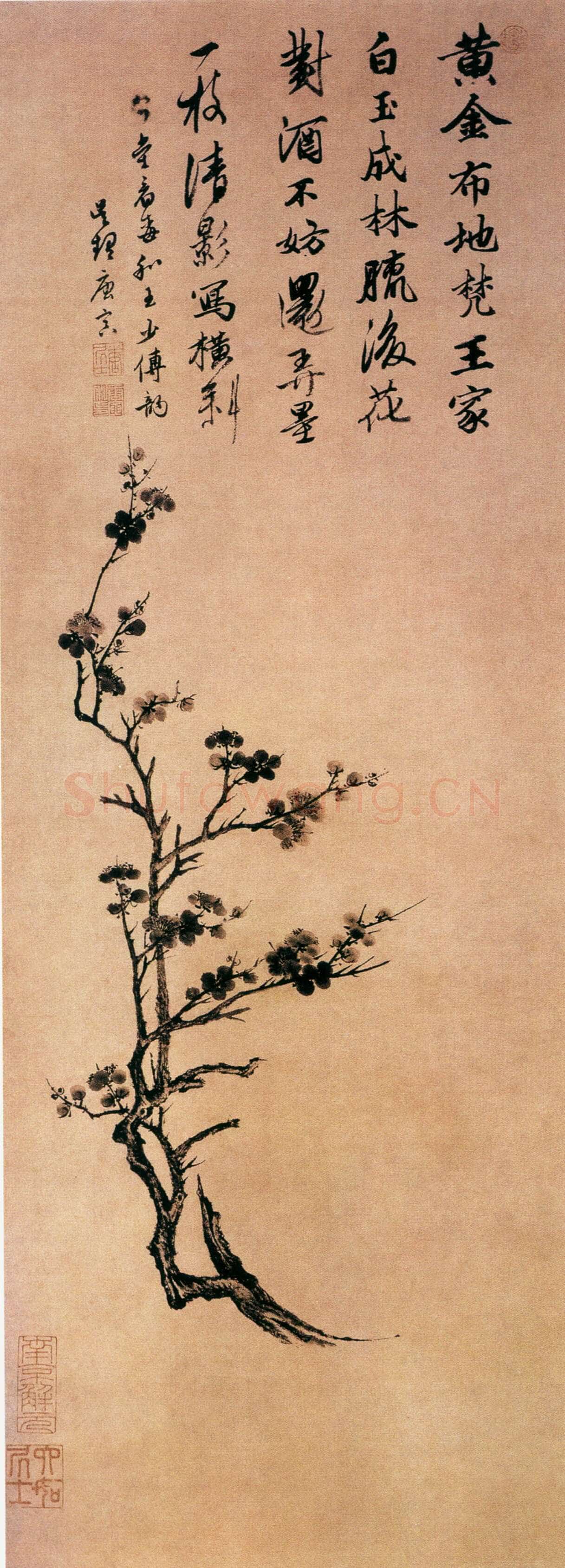 唐寅《墨梅图》轴 纸本水墨,95.9×36.1cm 北京故宫博物院藏