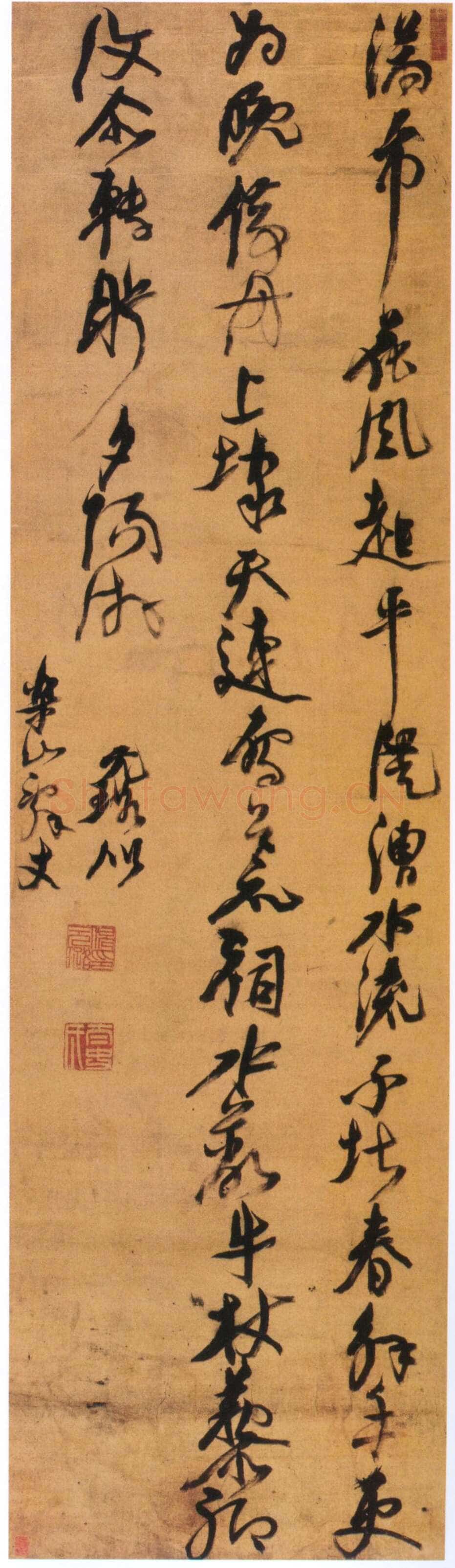 倪元璐《赠乐山五言律诗轴》绢本草书 165.0×47.3cm 日本东京国立博物馆藏(高岛菊次郎氏寄赠)