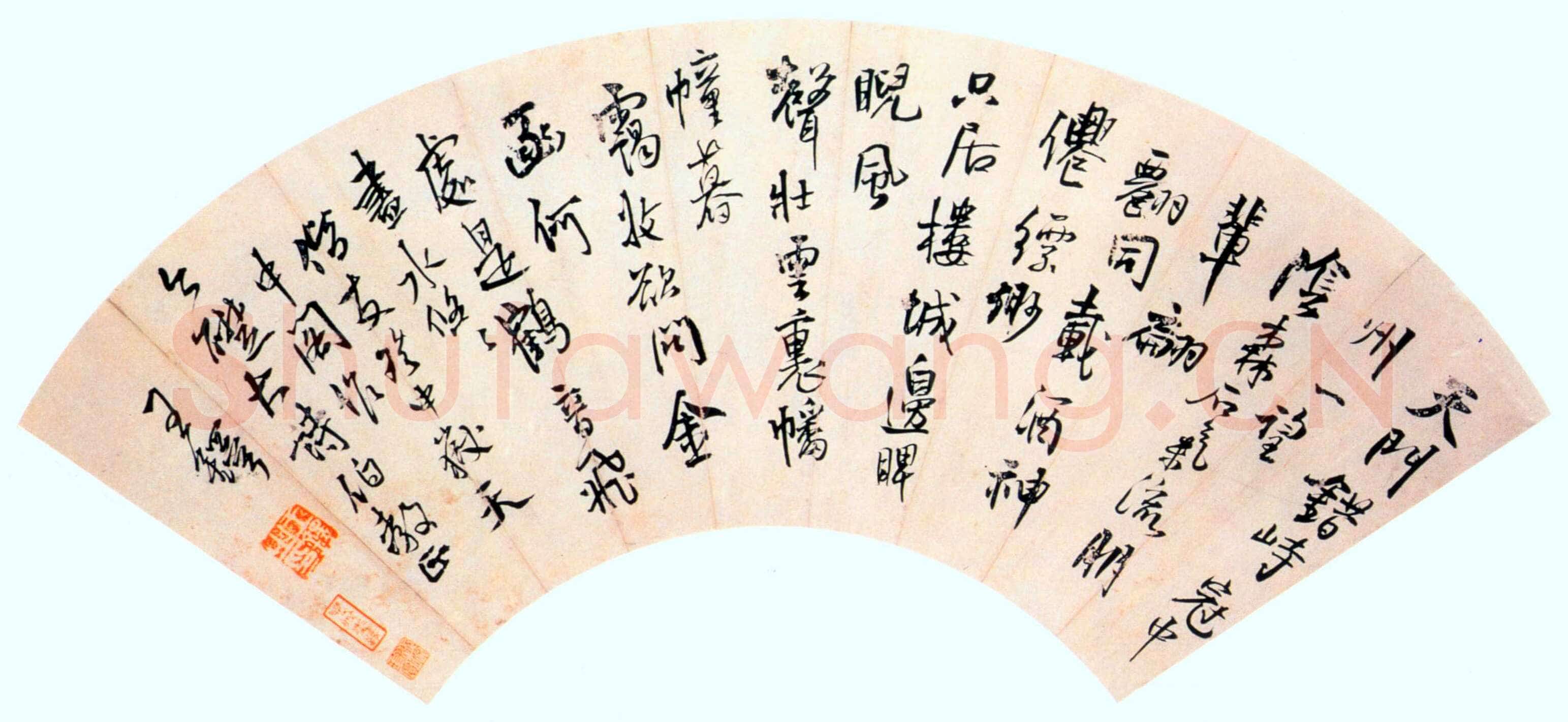 王铎 偕友登中岳天中阁作扇面 纵51.5cm 横17.5cm 美国纽约杨思胜私人收藏
