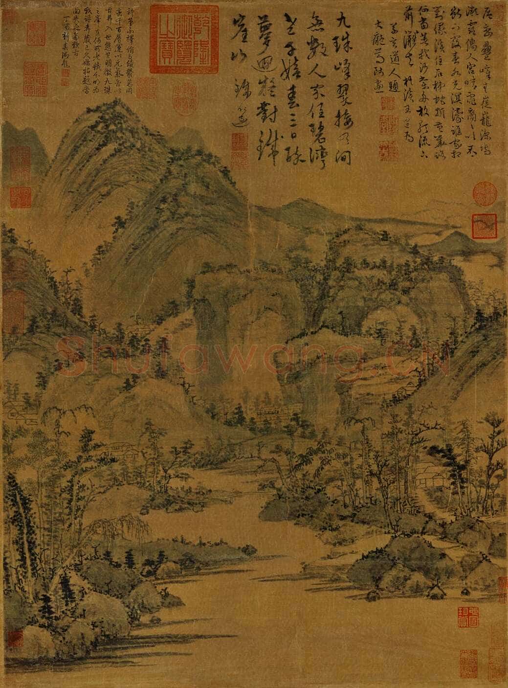 杨维祯《题黄公望九珠峰翠图》绫本 台北故宫博物院藏 约至正10年(1350)