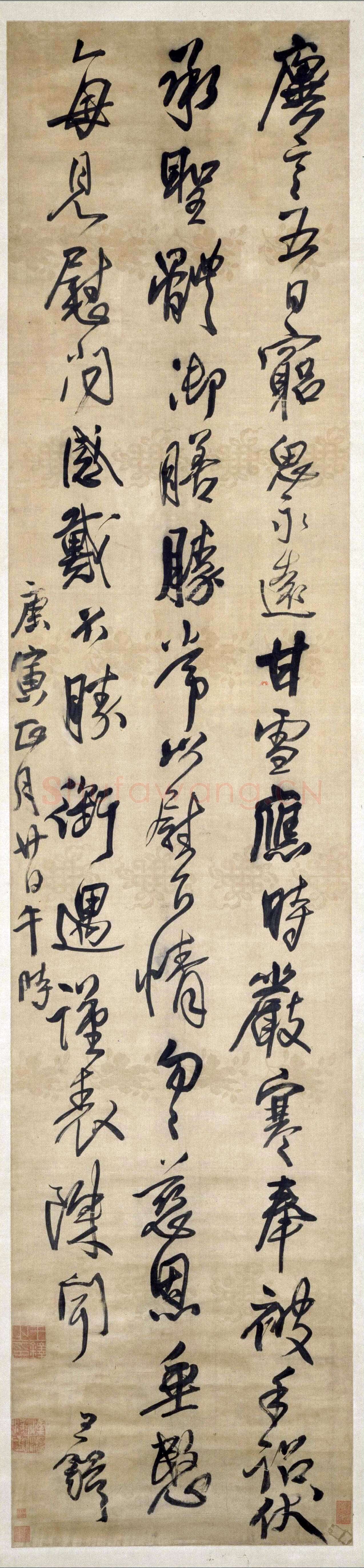 王铎《行书临阁帖轴》绫本行书 235×52.7cm 北京故宫博物院馆藏藏