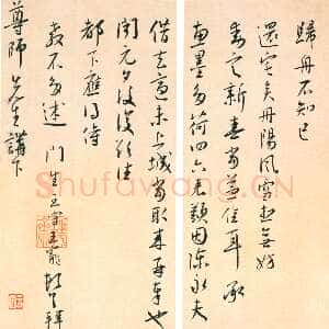 明代王宠《致尊师书札》页 纸本 行草书 22.7×12.2 cm×2 浙江省博物馆藏