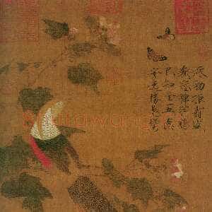 宋代赵佶《芙蓉锦鸡图》轴(传)绢本设色 81.5×53.6cm 北京故宫博物院藏