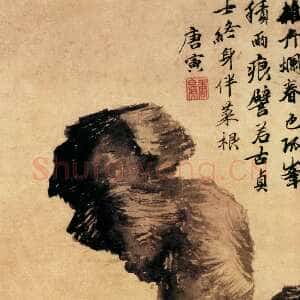 明代唐寅《立石丛卉图》立轴纸本水墨 纵52．6厘米 横28．6厘米 台北故宫博物院藏