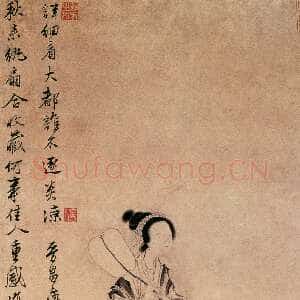 明代唐寅《秋风纨扇图》纵77．1厘米 横39．3厘米 上海博物馆藏