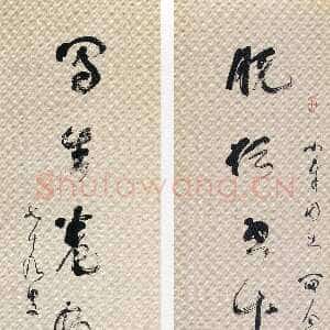 近现代林散之《赠朱小平草书脱俗写生七言联》纸本草书 1976年